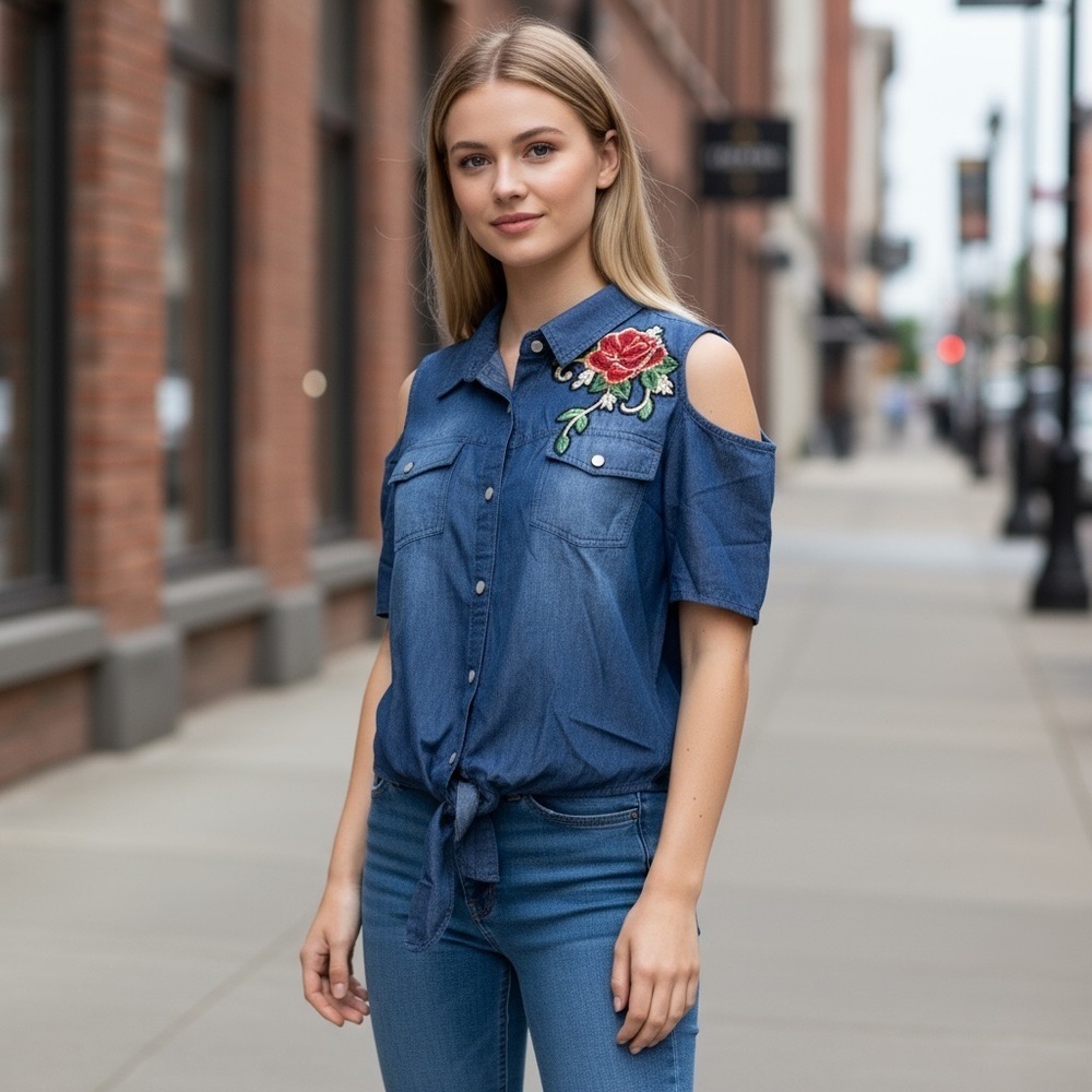 Embroidered Sequins Rose 🌹 Knot Shirt Top
New